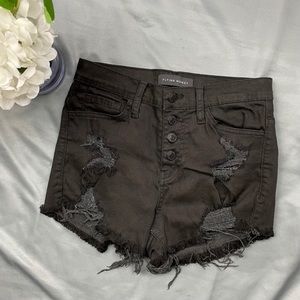 Button Fly Distressed Black Shorts